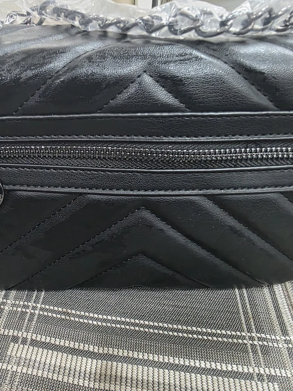 Valentino Orlandi Black Quilted Chevron Shoulder Bag with V-Logo